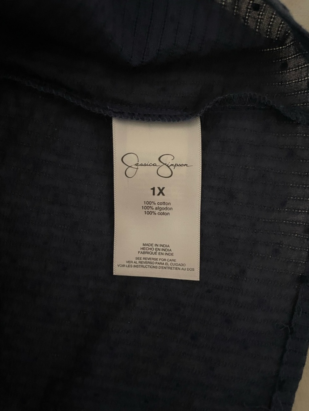 Jessica Simpson Navy Textured Button-Front Tie-Hem Top - Picture 7 of 7